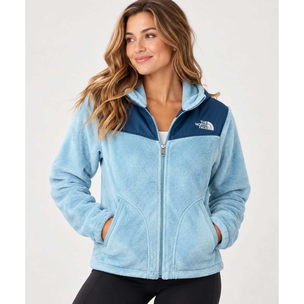 The North Face Osito Fleece Hooded Jacket Warm Lightweight Blue Outerwear, XS